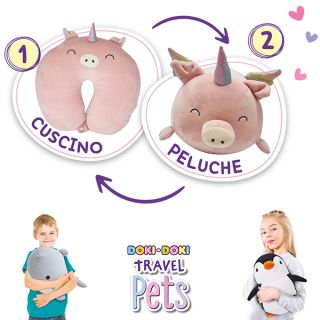 Travel Pets Unicorno - Cuscino da viaggio diventa un maxi peluche