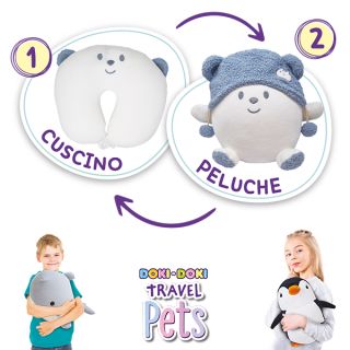 Travel Pets Orsetto con cappello - Cuscino da viaggio diventa un maxi peluche